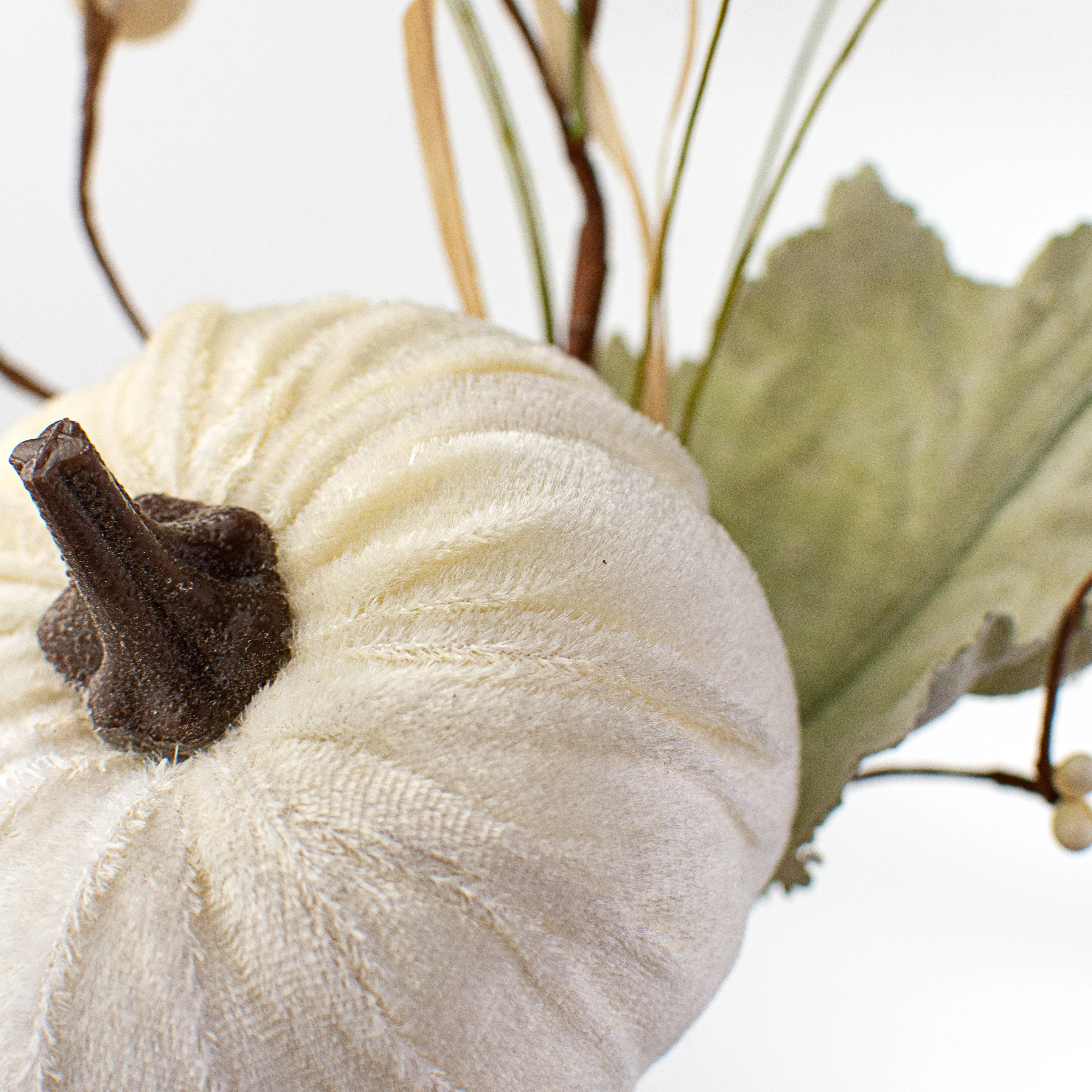 14" Velvet Pumpkin, Berry, Leaves Pick: Cream