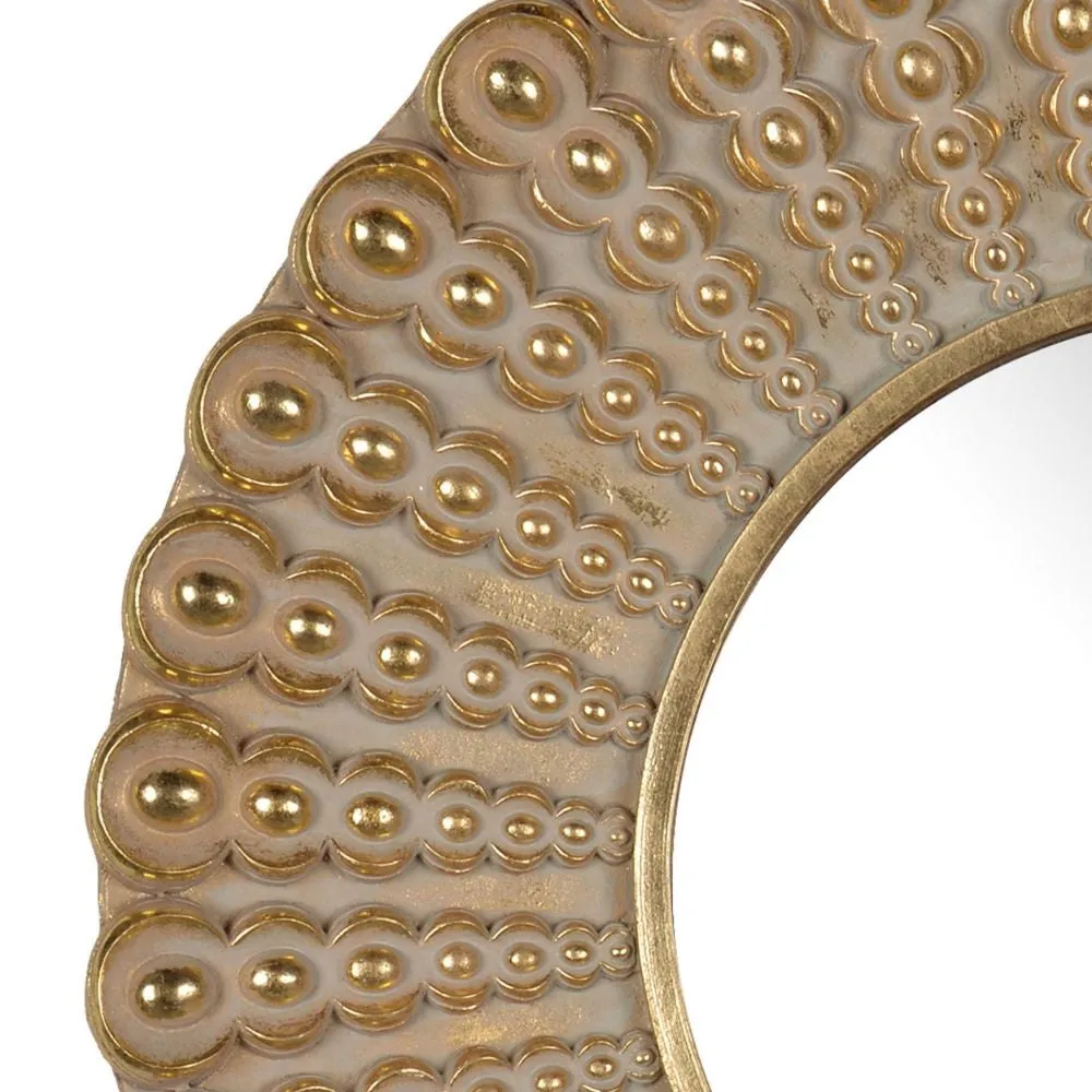 19 Inch Wall Mirror, Beaded Sunburst Design, Gold Finished Metal Frame By Casagear Home
