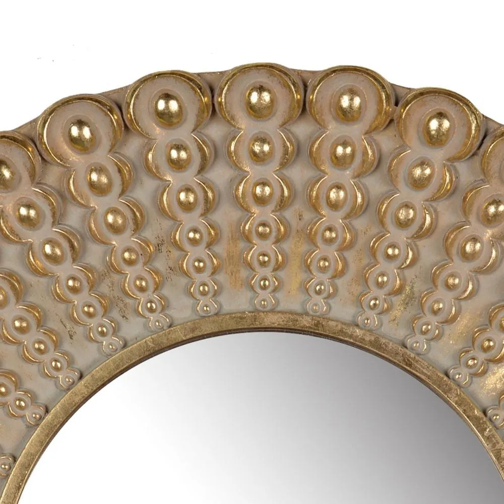 19 Inch Wall Mirror, Beaded Sunburst Design, Gold Finished Metal Frame By Casagear Home