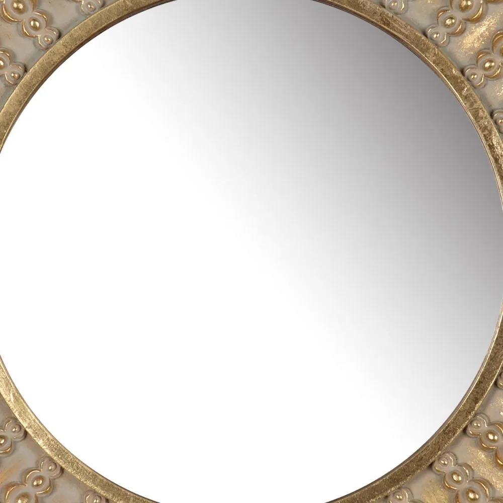 19 Inch Wall Mirror, Beaded Sunburst Design, Gold Finished Metal Frame By Casagear Home
