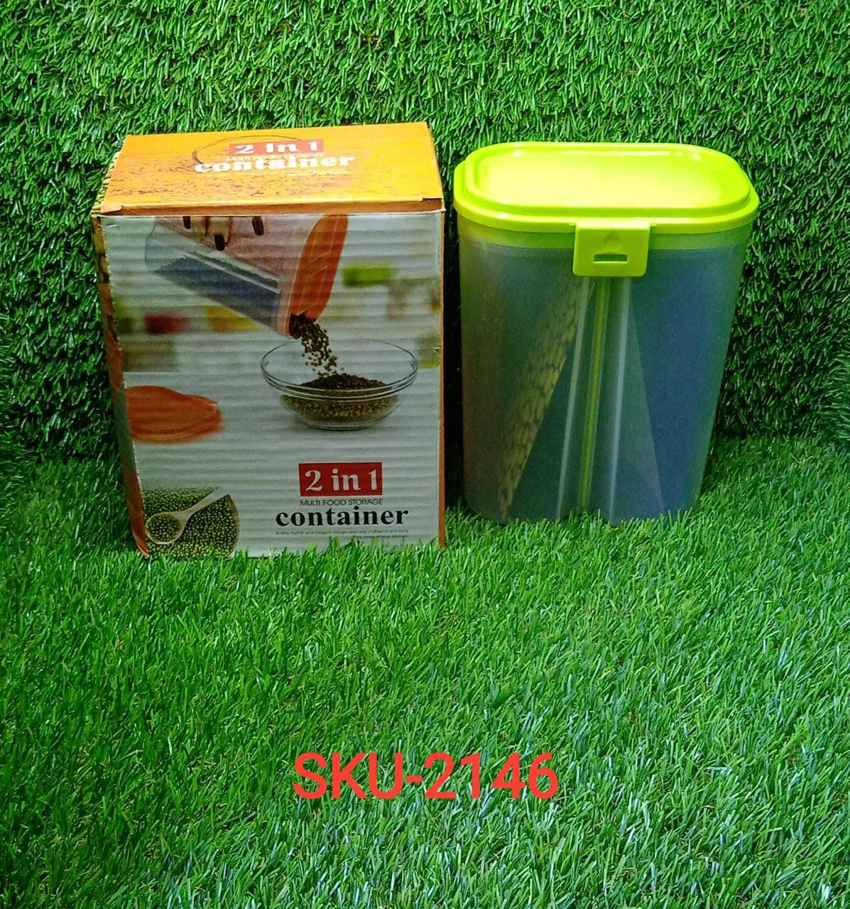 2146 Plastic 2 Sections Air Tight Transparent Food Grain Cereal Storage Container (2 ltr) (With Box)