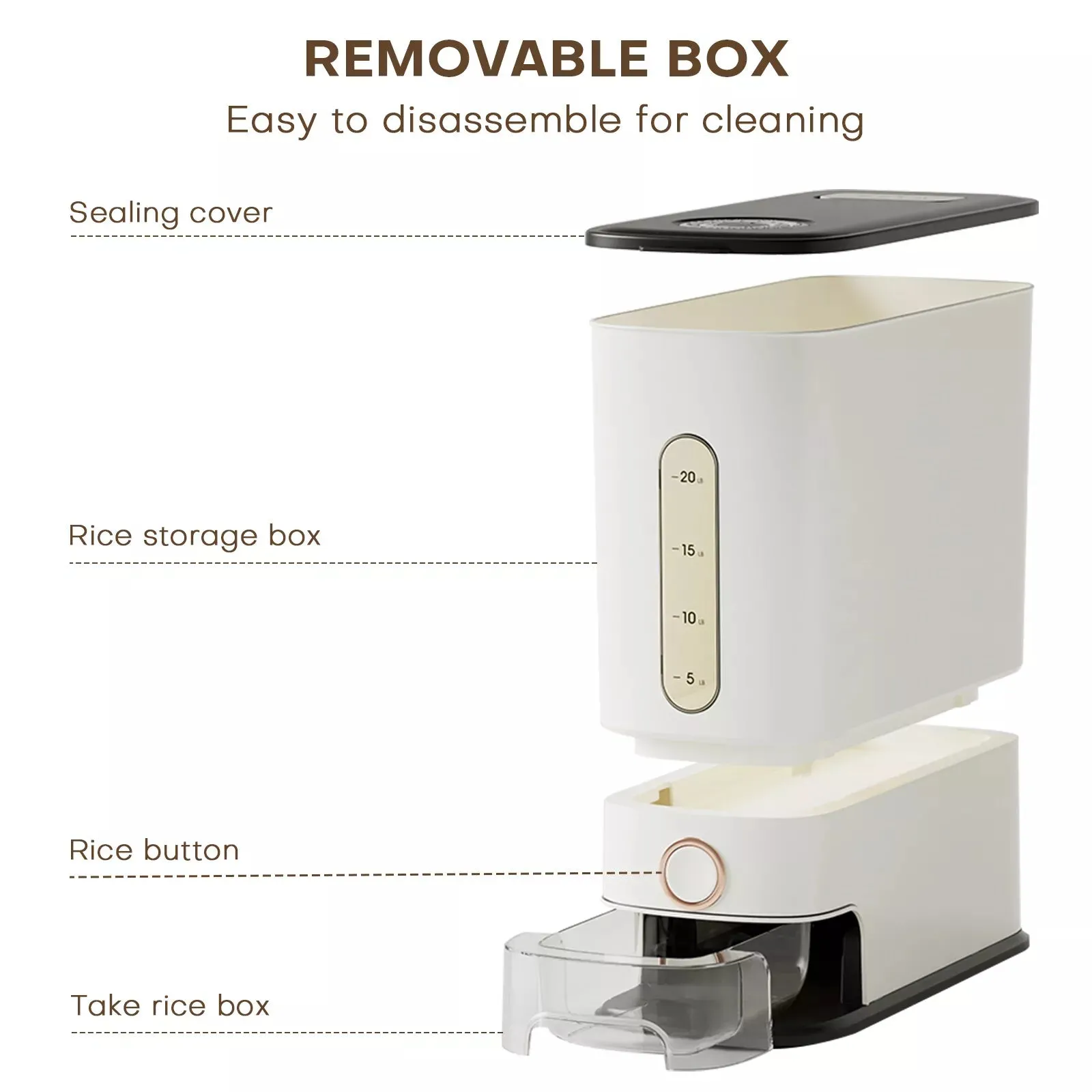 25 Lbs Rice Dispenser Large Grain Storage Container With Measuring Cup