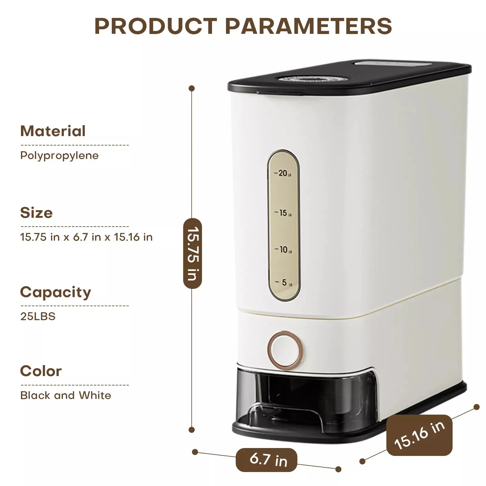 25 Lbs Rice Dispenser Large Grain Storage Container With Measuring Cup
