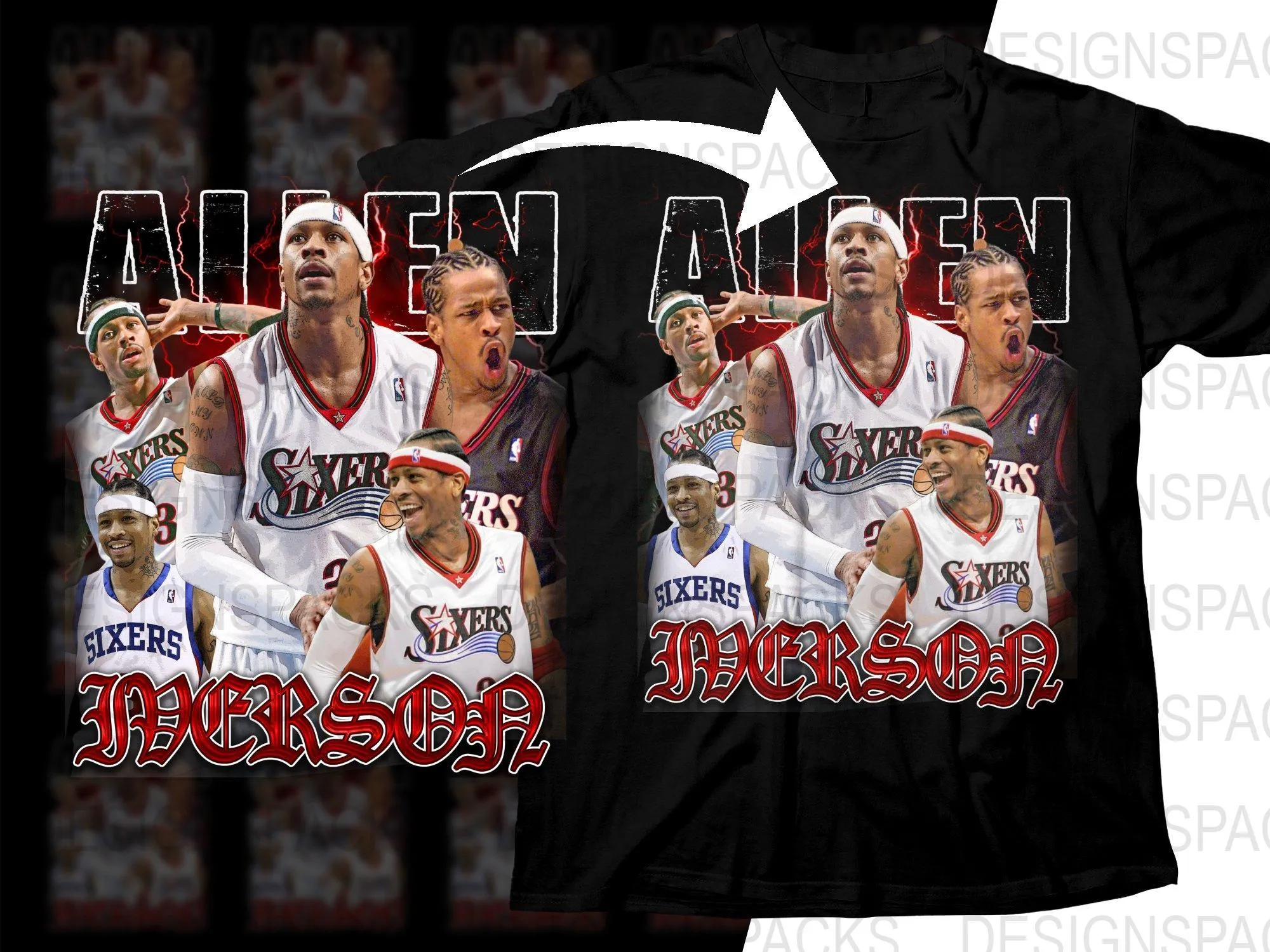 Allen Iverson Iconic Basketball Legend Sixers Bootleg Png Digital Download