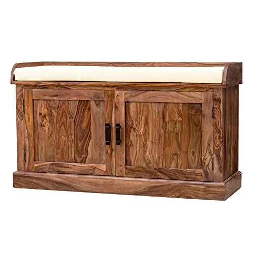 Angel Furniture Solid Sheesham Wood Hallway Shoe Rack | Hallyway Seat Honey Finish, Semi Gloss
