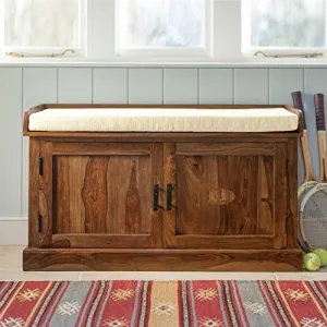 Angel Furniture Solid Sheesham Wood Hallway Shoe Rack | Hallyway Seat Honey Finish, Semi Gloss