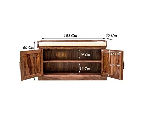 Angel Furniture Solid Sheesham Wood Hallway Shoe Rack | Hallyway Seat Honey Finish, Semi Gloss