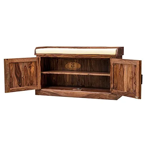 Angel Furniture Solid Sheesham Wood Hallway Shoe Rack | Hallyway Seat Honey Finish, Semi Gloss