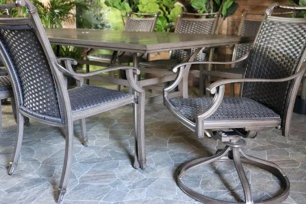 ARUBA 7 PIECE DINING SET - 46" x 93"Dining Table, 4 Chairs and 2 Swivel Chairs