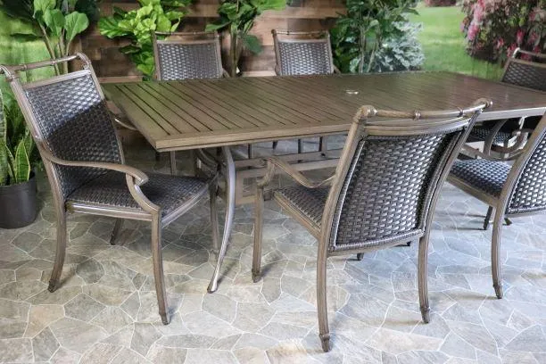 ARUBA 7 PIECE DINING SET - 46" x 93"Dining Table, 4 Chairs and 2 Swivel Chairs