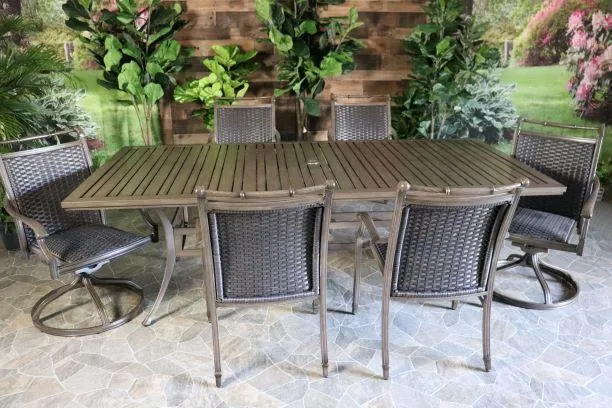 ARUBA 7 PIECE DINING SET - 46" x 93"Dining Table, 4 Chairs and 2 Swivel Chairs