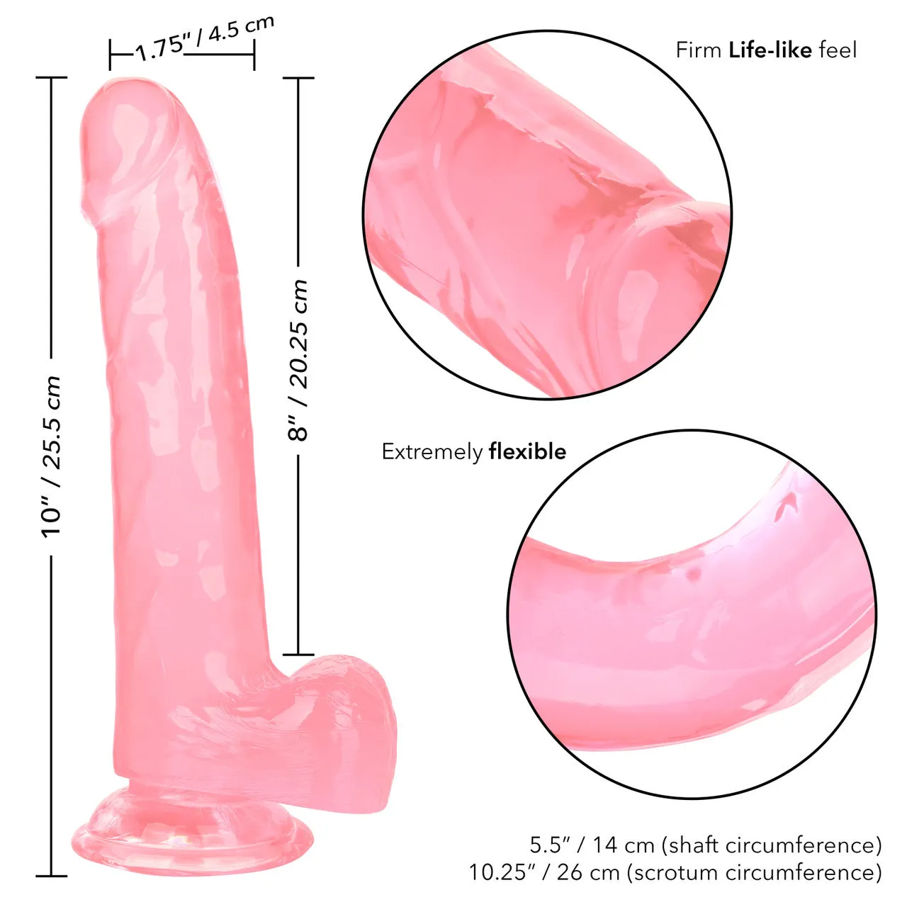 Calexotics SIZE QUEEN Flexible Dildo with Suction Cup 8 inch Pink