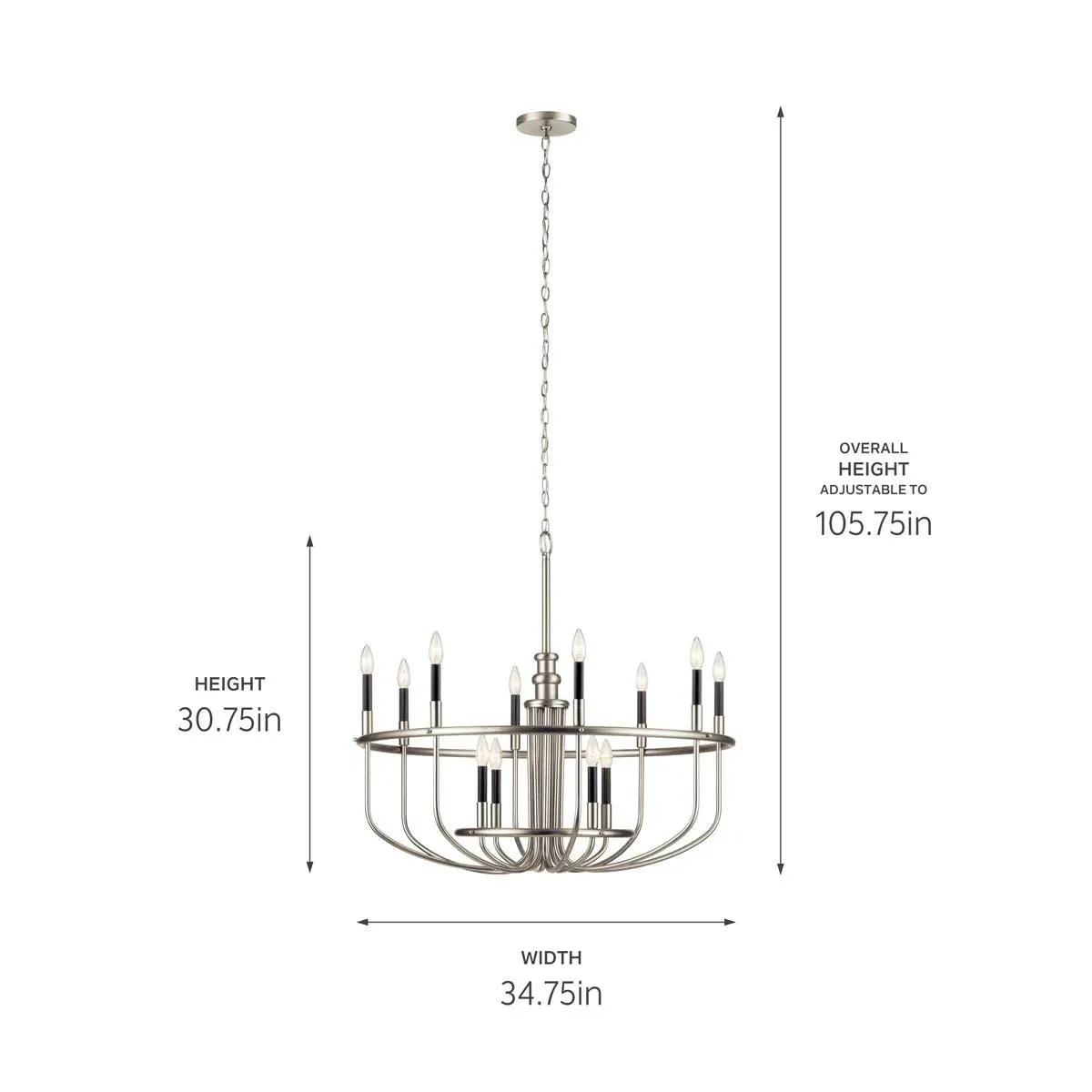Capitol Hill 35" 12-Light Chandelier Multi-Tier, Brushed Nickel Finish