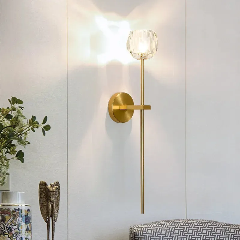 Clear Crystal & Brass Wall Light Fixture
