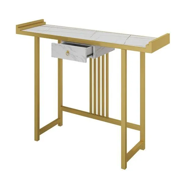 Console Table in Rectangle Design with White Marble Top and with Drawer