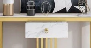 Console Table in Rectangle Design with White Marble Top and with Drawer