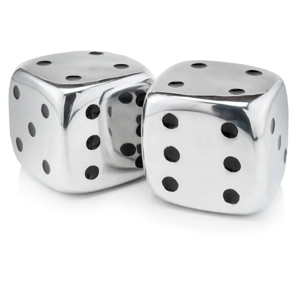 Dados Decorative Dice, Silver with Black Dots, Roll, Tabletop, Centerpiece, Sculpture, Board Game, Set of 2, Square, 6" x 6" x 6", Siver
