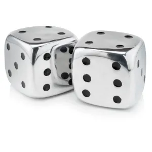 Dados Decorative Dice, Silver with Black Dots, Roll, Tabletop, Centerpiece, Sculpture, Board Game, Set of 2, Square, 6" x 6" x 6", Siver
