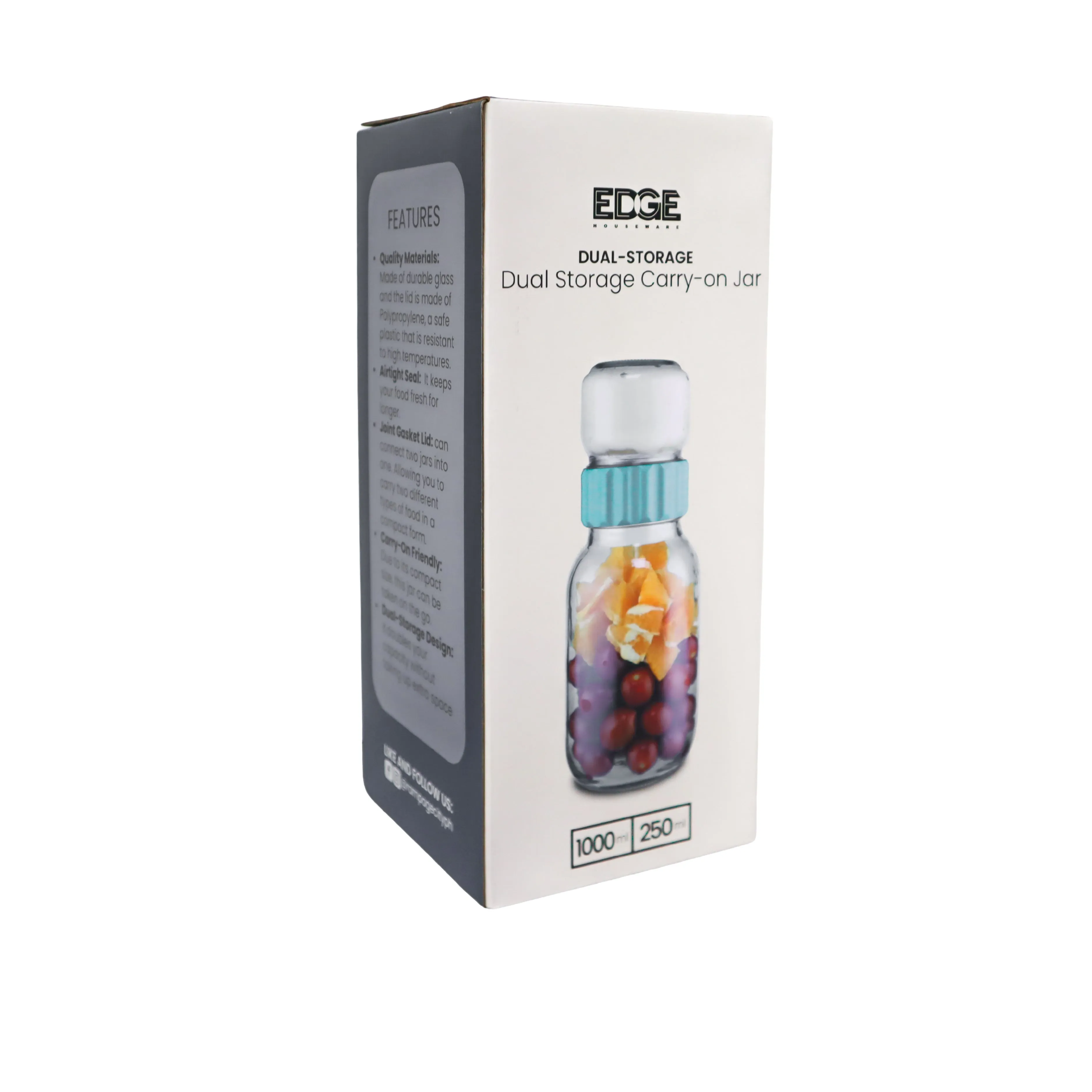 Edge Houseware Green Band Carry-on Mason Jar 250ml & 1000ml