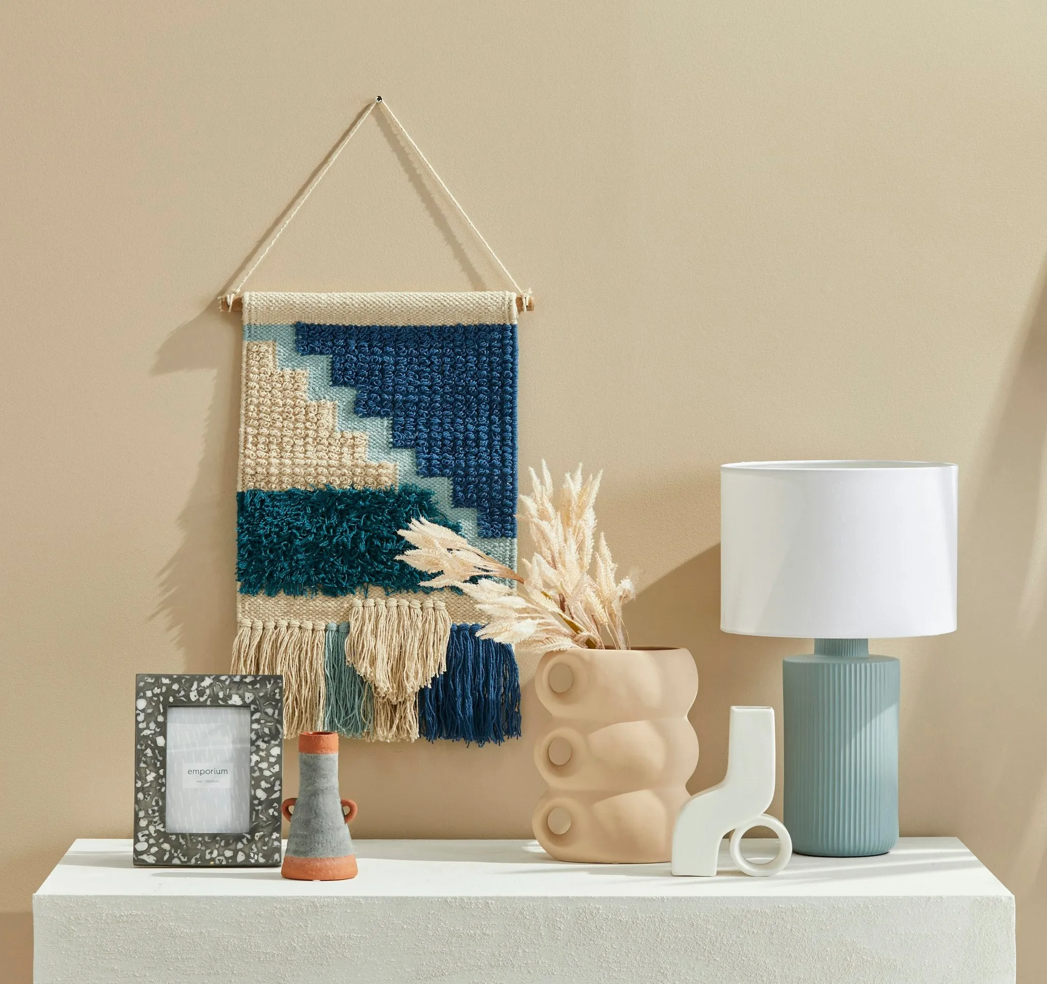 Emporium Tetris Wall Hanging Blues/Natural 50x1x30cm