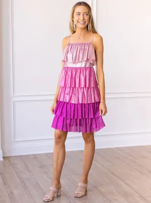 Fuchsia Flair Metallic Layered Dress