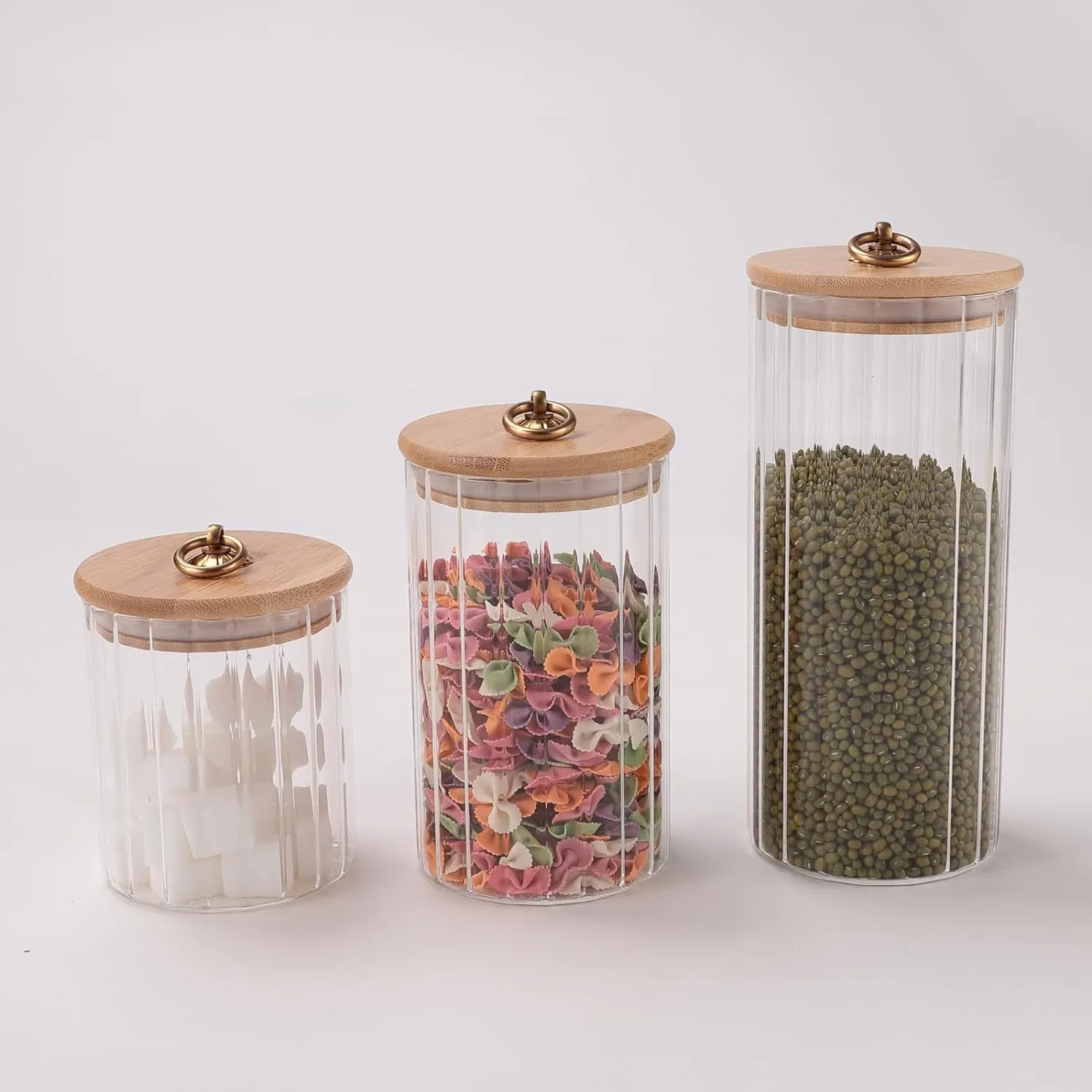 Gleevers X UMAI Borosilicate Glass Jar with Bamboo Lid for Wedding and Housewarming Gift |Wedding Gift for Couples | House Warming Gift for New Home |Set of 3(530ml, 820ml, 1125ml)
