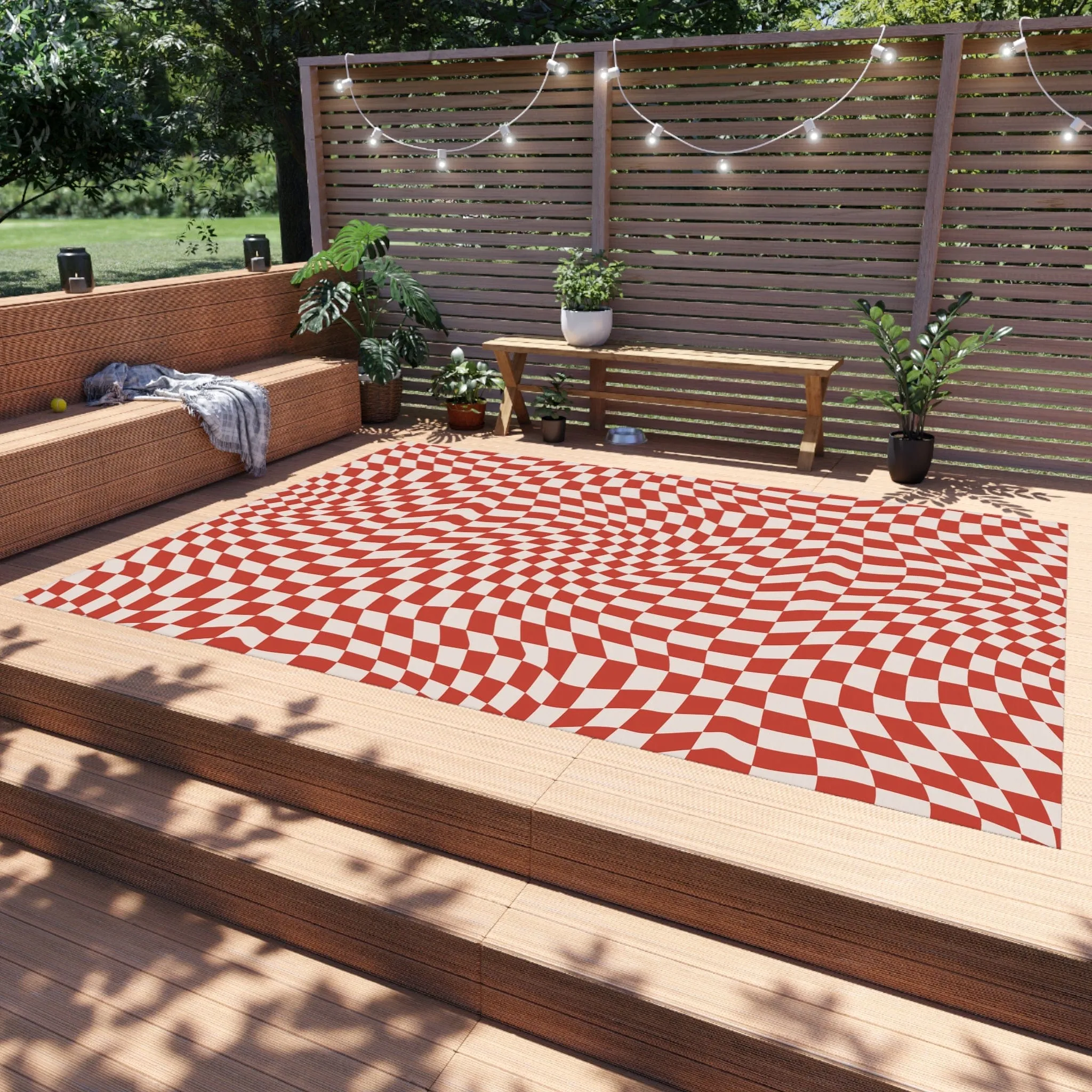 Groovy Red Checkered Rug