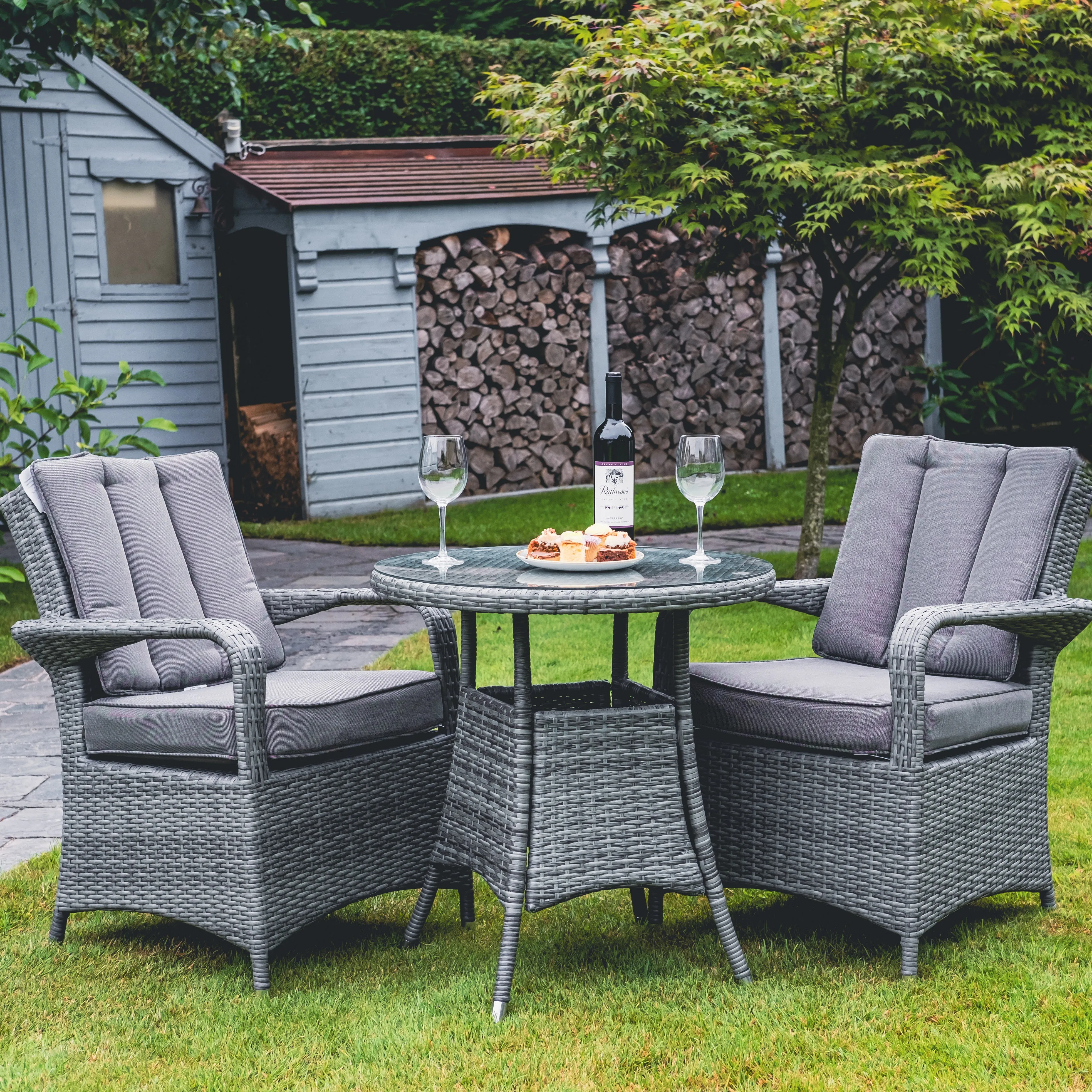 Havana- 2 Seat Bistro Set with 70cm Round Table (Light Grey)