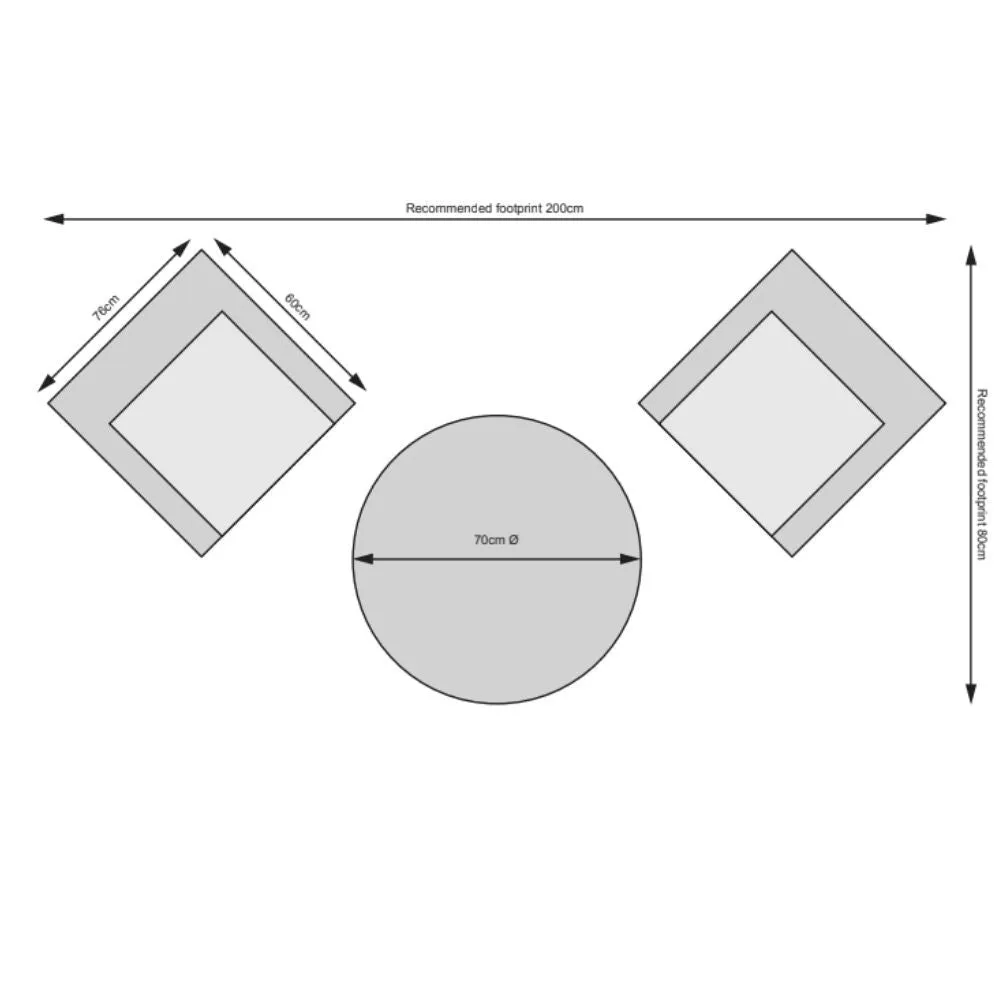 Havana- 2 Seat Bistro Set with 70cm Round Table (Light Grey)