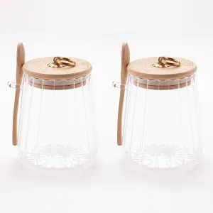 Homestic Borosilicate Glass Jar with Bamboo Lid | Kitchen Organizer Items & Storage | Multi-utility, Leakproof, Airtight Storage Jar for Cookies, Snacks, Tea, Coffee, Sugar | Set of 2 (635ml)