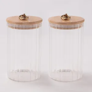 Homestic Borosilicate Glass Jar with Bamboo Lid | Kitchen Organizer Items & Storage | Multi-utility, Leakproof, Airtight Storage Jar for Cookies, Snacks, Tea, Coffee, Sugar | Set of 2 (820ml)