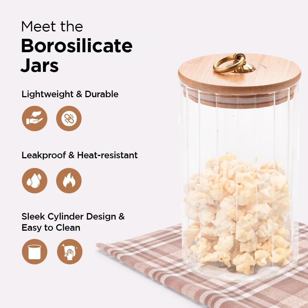 Homestic Borosilicate Glass Jar with Bamboo Lid | Kitchen Organizer Items & Storage | Multi-utility, Leakproof, Airtight Storage Jar for Cookies, Snacks, Tea, Coffee, Sugar | Set of 2 (820ml)