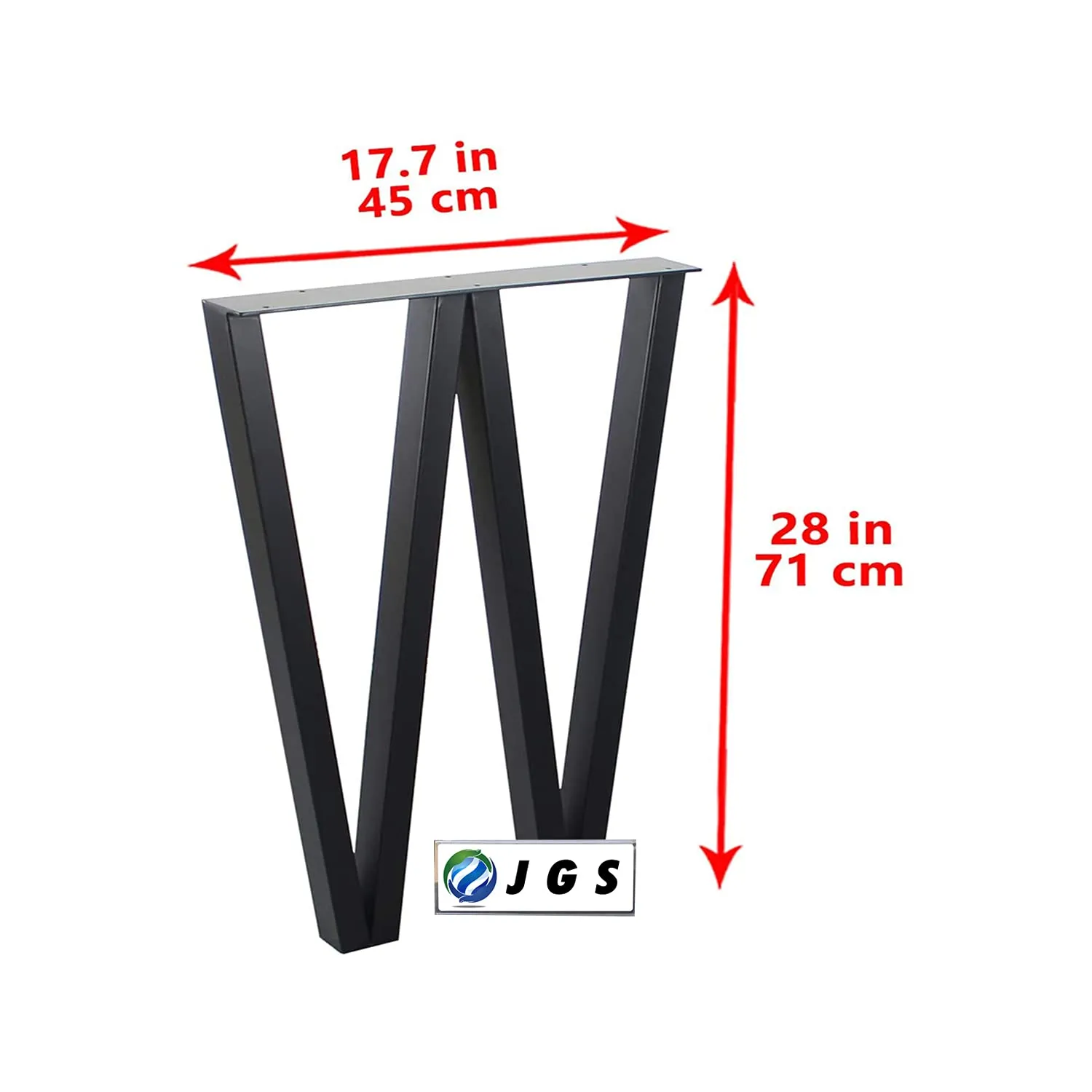 JGS Iron Multipurpose Legs Set of 2 for Coffee Table Furniture Workstation Metal Legs Decory W Shape Office Desk Heavy Duty Dining Study Table Legs Stool Stand (Width 17.7 x Height 28 Inch, Black)