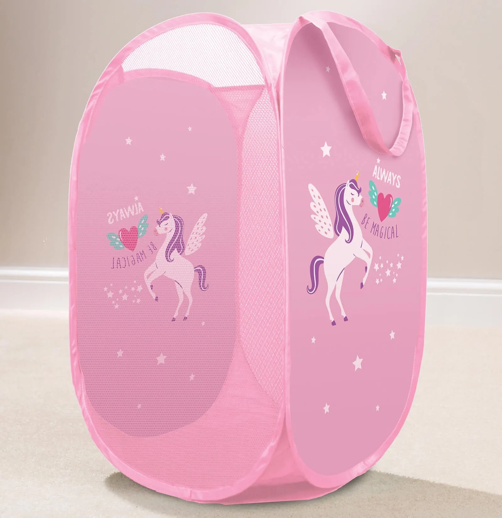 Kids Pop-up Room Tidy Foldable Laundry Basket Fun Print 58cm