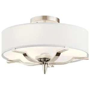 Kinsey 15" 3-Light Flush Mount Light with Clear Satin Etched Glass, Polished Nickel Finish