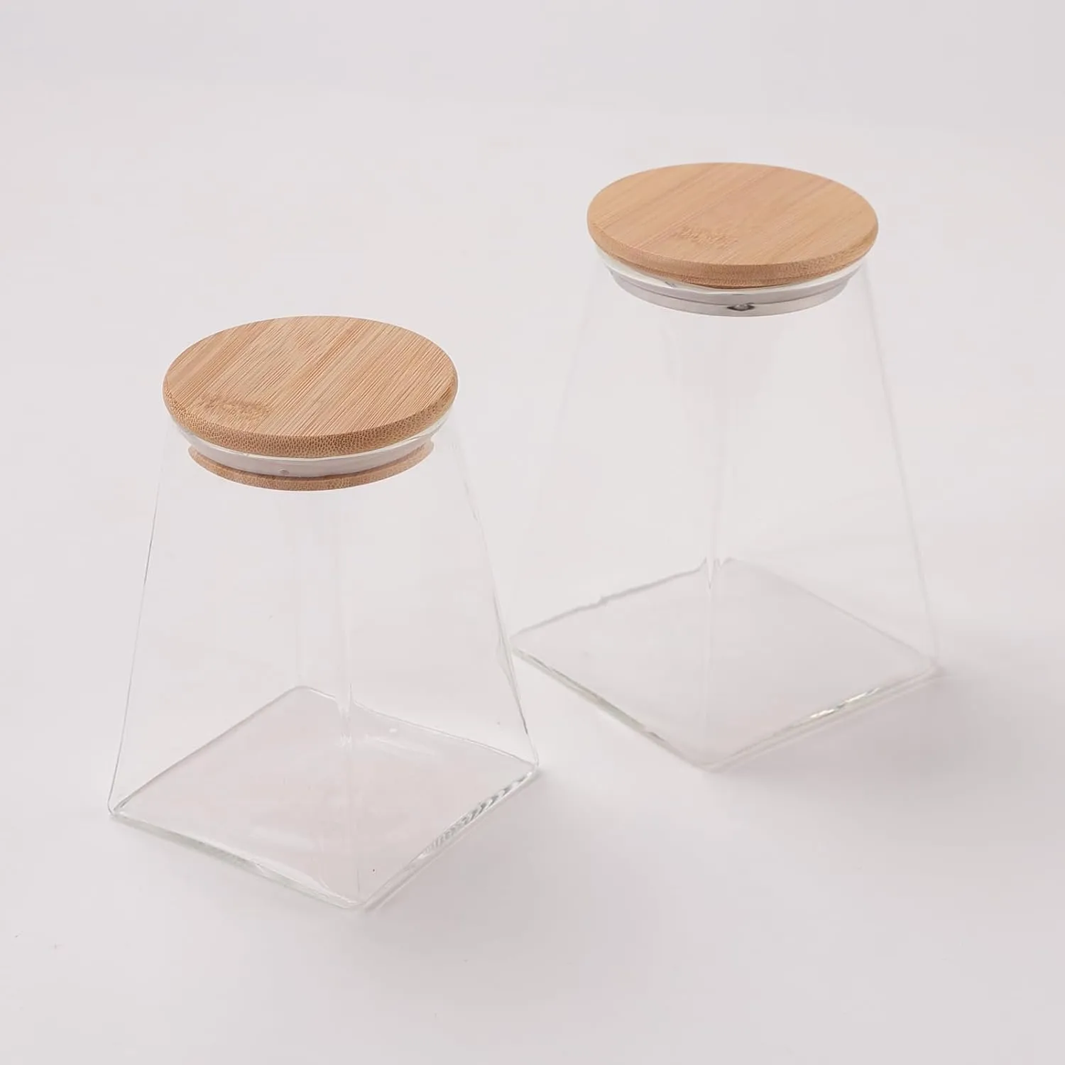 Kuber Industries Borosilicate Glass Jar with Bamboo Lid | Multi-utility | Leakproof | Airtight Storage Jar for Cookies, Snacks, Tea, Coffee, Sugar | Set of 2 (750ml, 980ml)