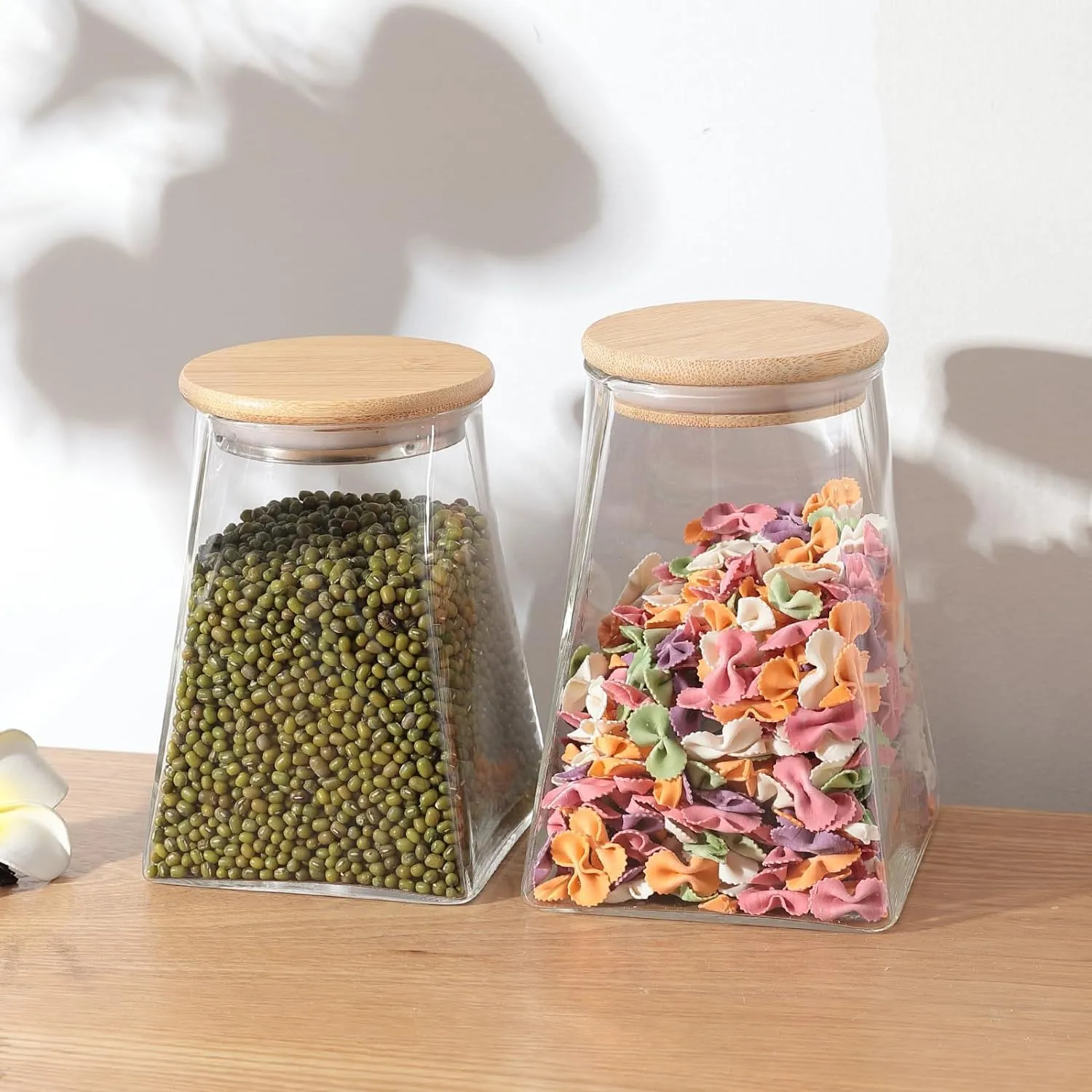 Kuber Industries Borosilicate Glass Jar with Bamboo Lid | Multi-utility | Leakproof | Airtight Storage Jar for Cookies, Snacks, Tea, Coffee, Sugar | Set of 2 (750ml, 980ml)