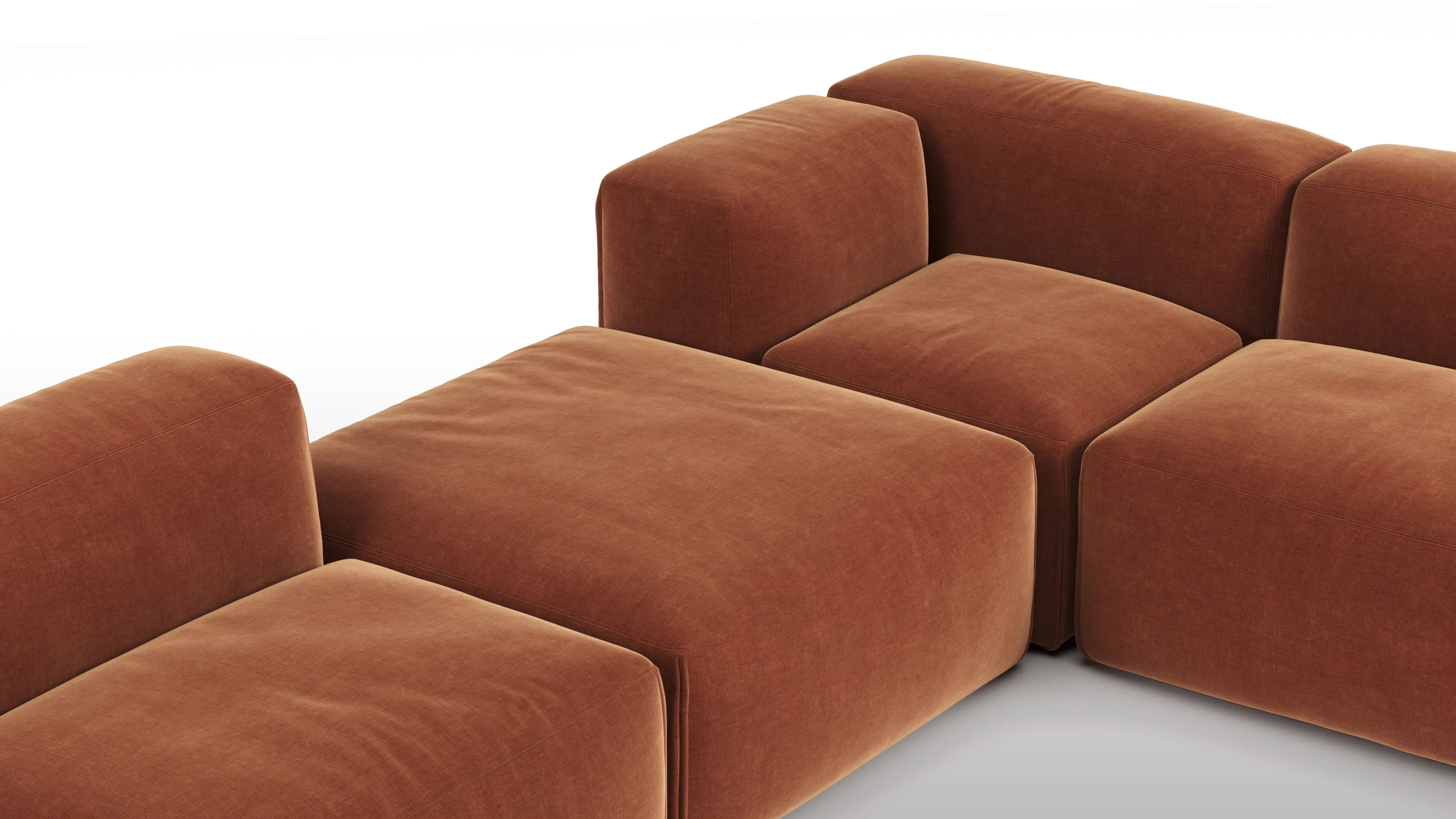 Le Mura - Le Mura Sectional Sofa, Eight Seater, Right, Rust Chenille