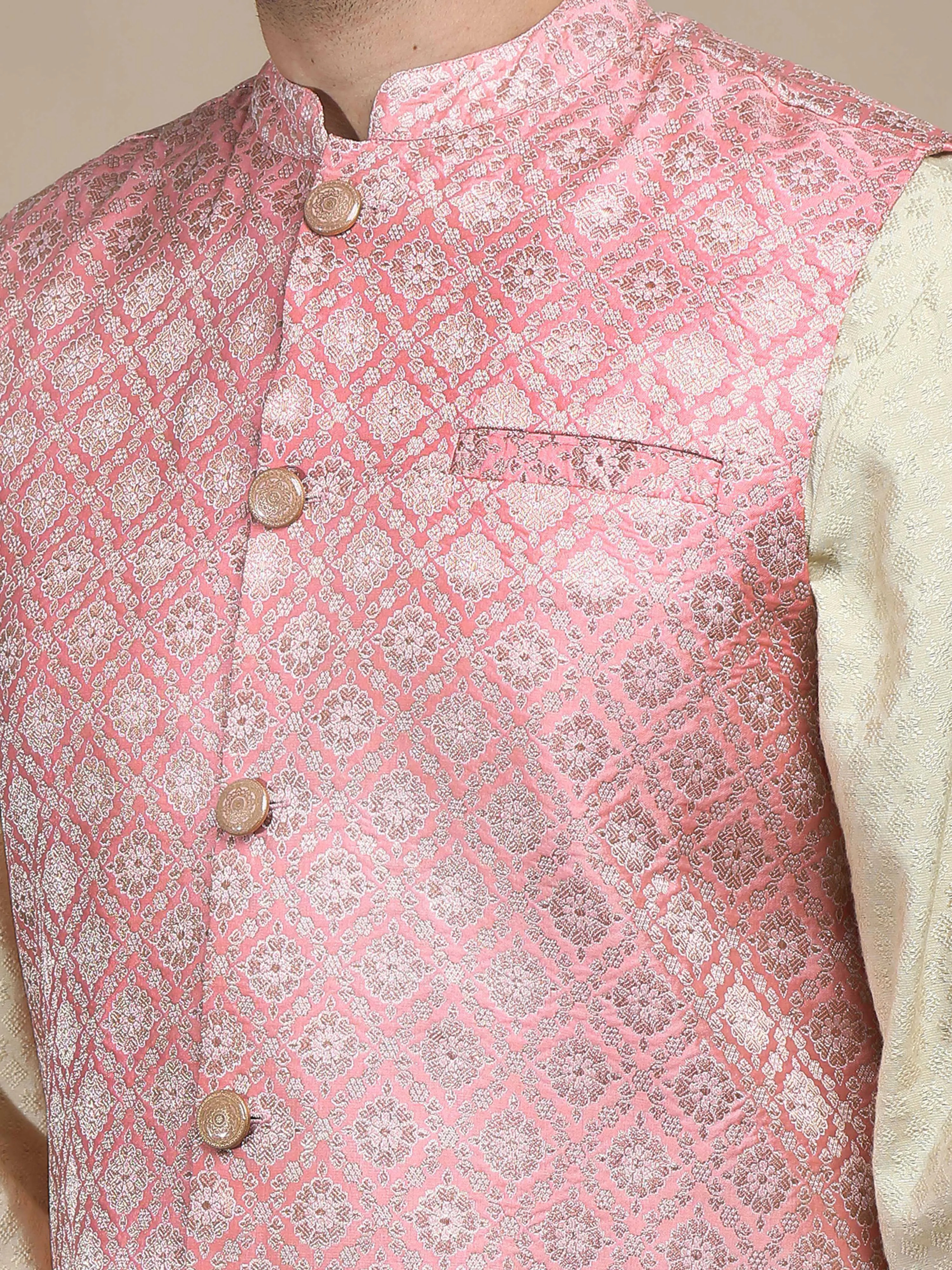 Light Pink Brocade Nehru Jacket