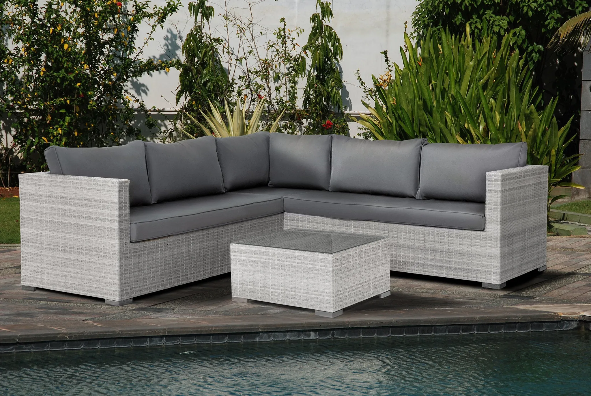 Matera 7 Seater Right Hand Corner Rattan Garden Sofa & Table Grey