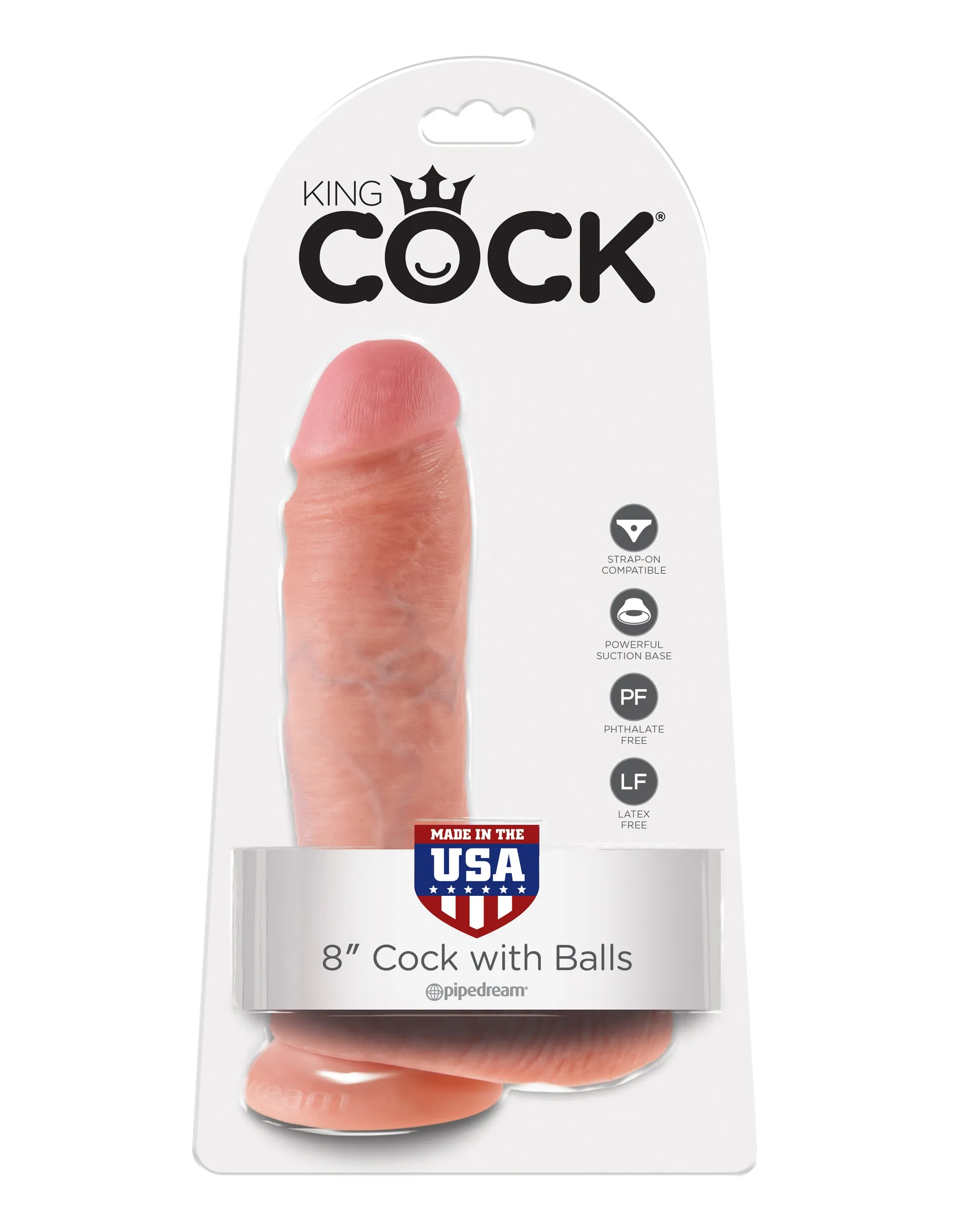 Pipedream King Cock Realistic Dildo with Balls and Suction Cup Mount Base 8 inch Flesh