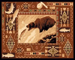 "Fishing Bear" Rustic Northwoods Area Rug - 2 x 3