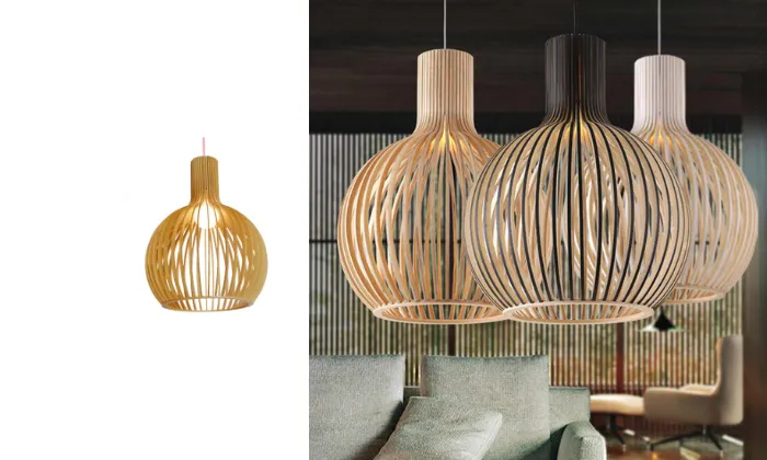 Retro LED Chandelier - Elegant Wood Design