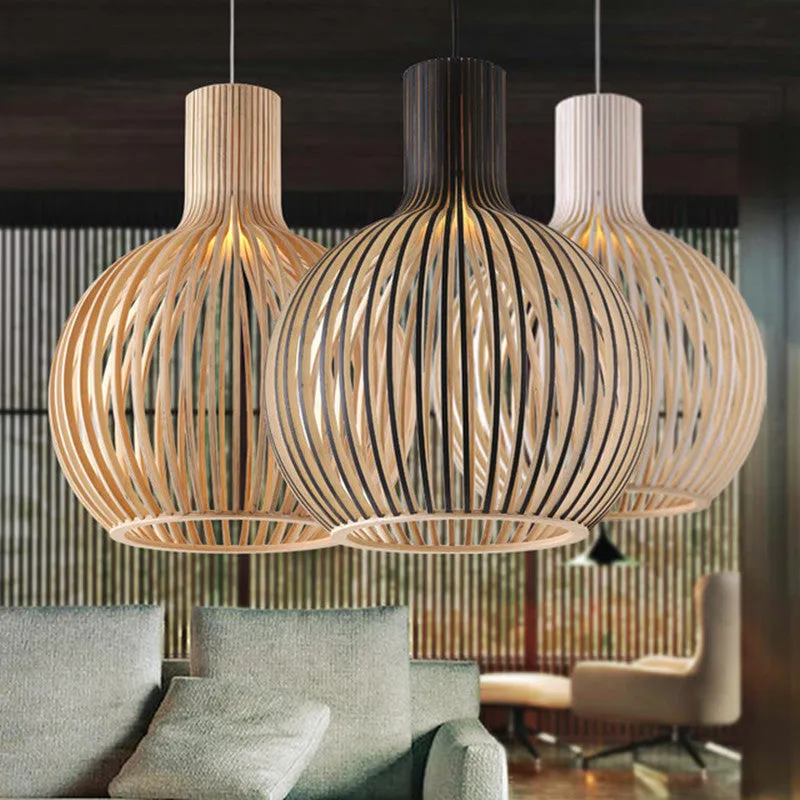 Retro LED Chandelier - Elegant Wood Design