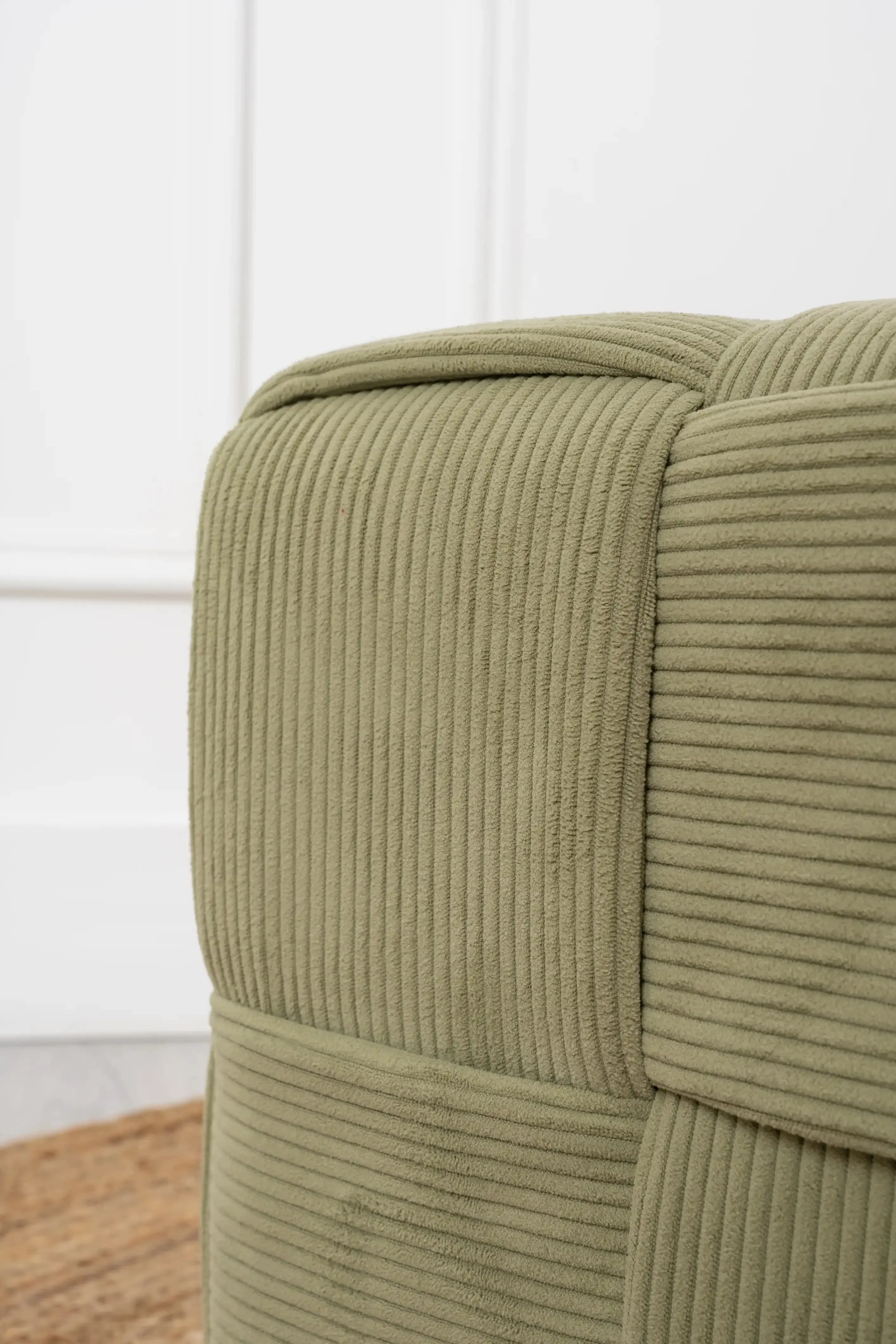 Sage Green Cord Fabric Wooden Ottoman Footstool