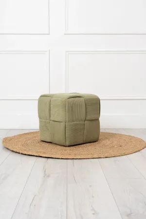 Sage Green Cord Fabric Wooden Ottoman Footstool
