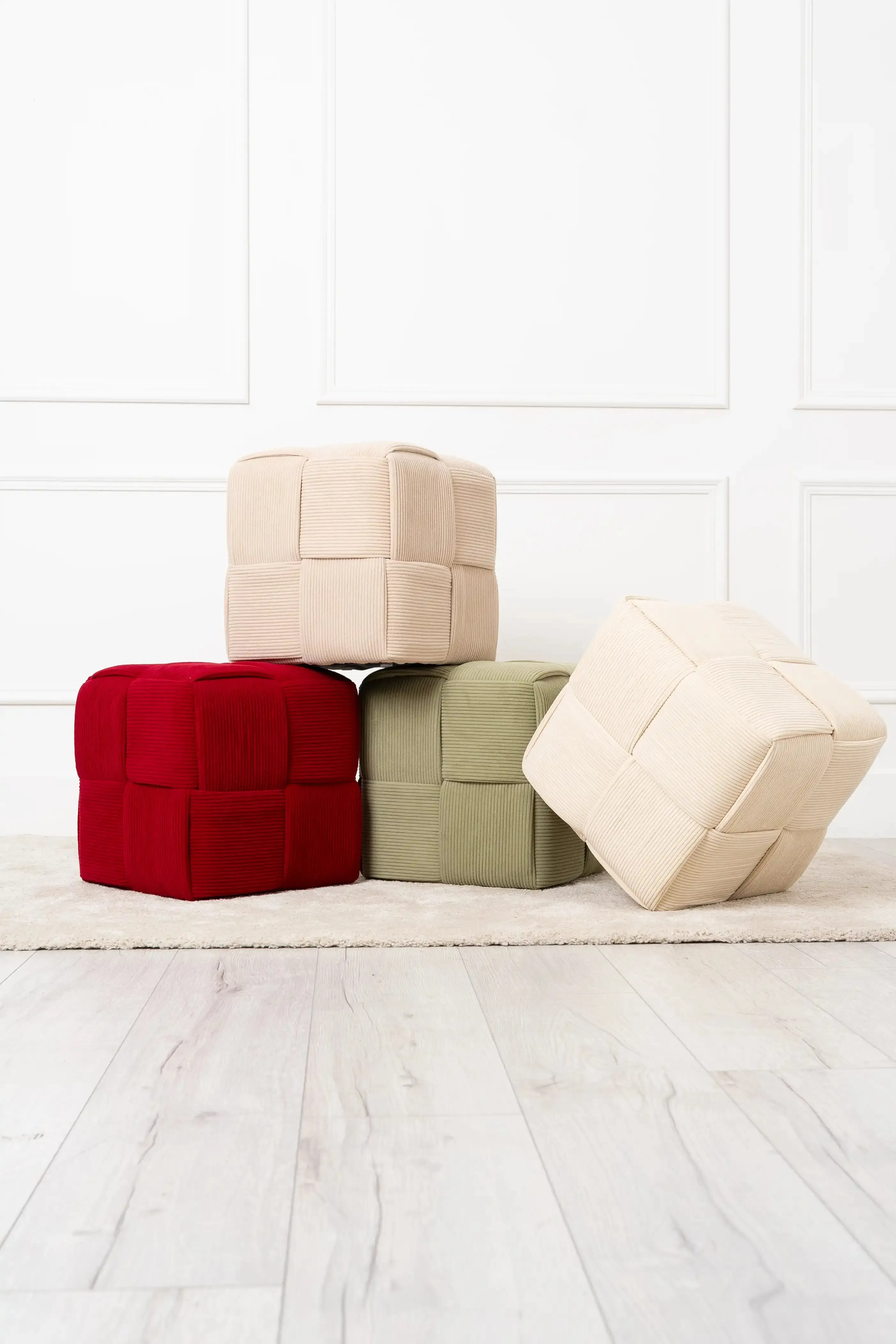 Sage Green Cord Fabric Wooden Ottoman Footstool