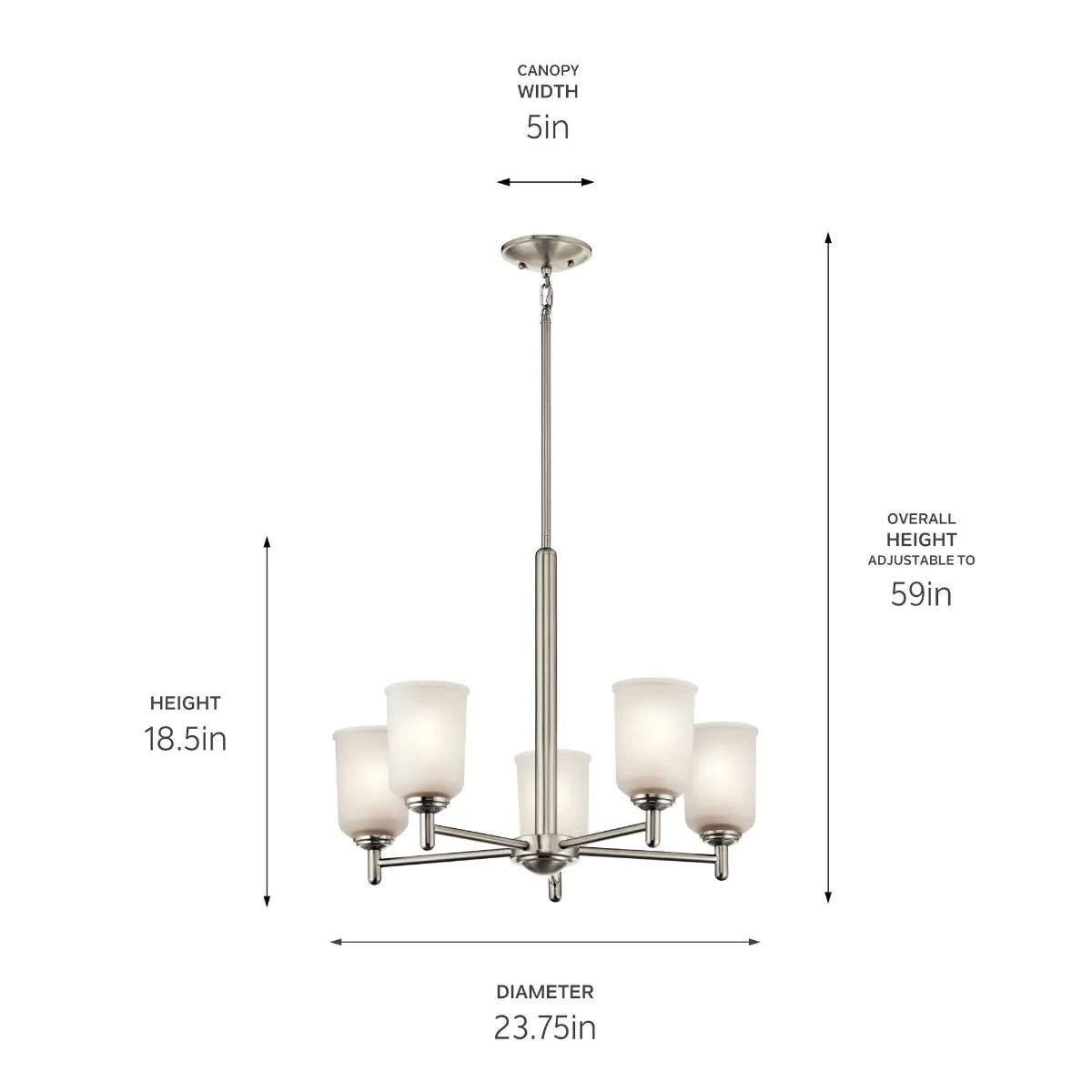 Shailene 24" 5-Light Chandelier with Clear Satin Etched Glass, Brushed Nickel Finish