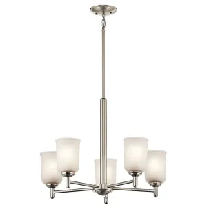 Shailene 24" 5-Light Chandelier with Clear Satin Etched Glass, Brushed Nickel Finish