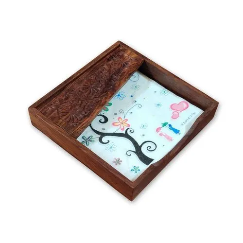 Sheesham Woodeen Carving Leaf Design Tissue Paper Holder